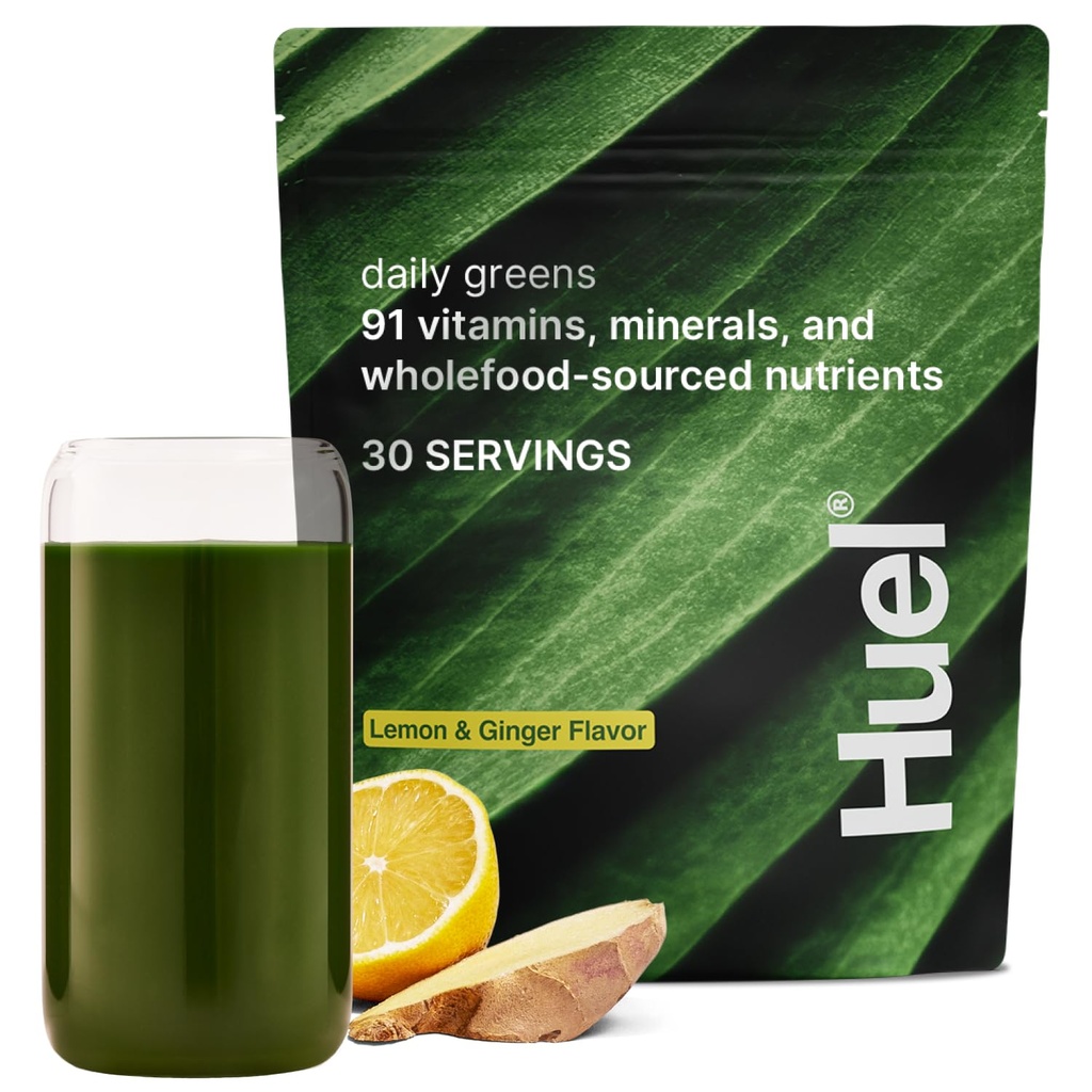 Huel Daily Greens Lemon & Ginger | Superfood Greens Powder | 91 Vitamins, Minerals, and Wholefood-Sourced Ingredients | Adaptogens, Antioxidants, Gut-Friendly Probiotics | 30 Servings