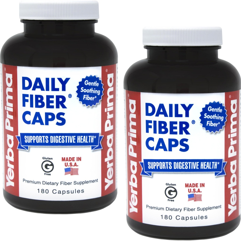 Yerba Prima Daily סיבים פורמולה - 180 קפסולות (Pack of 2) - תוסף Soluble & Insoluble Dietary סיבים - קול נקיטה - בריאות - טבעונית, Non-GMO, Gluten-Free