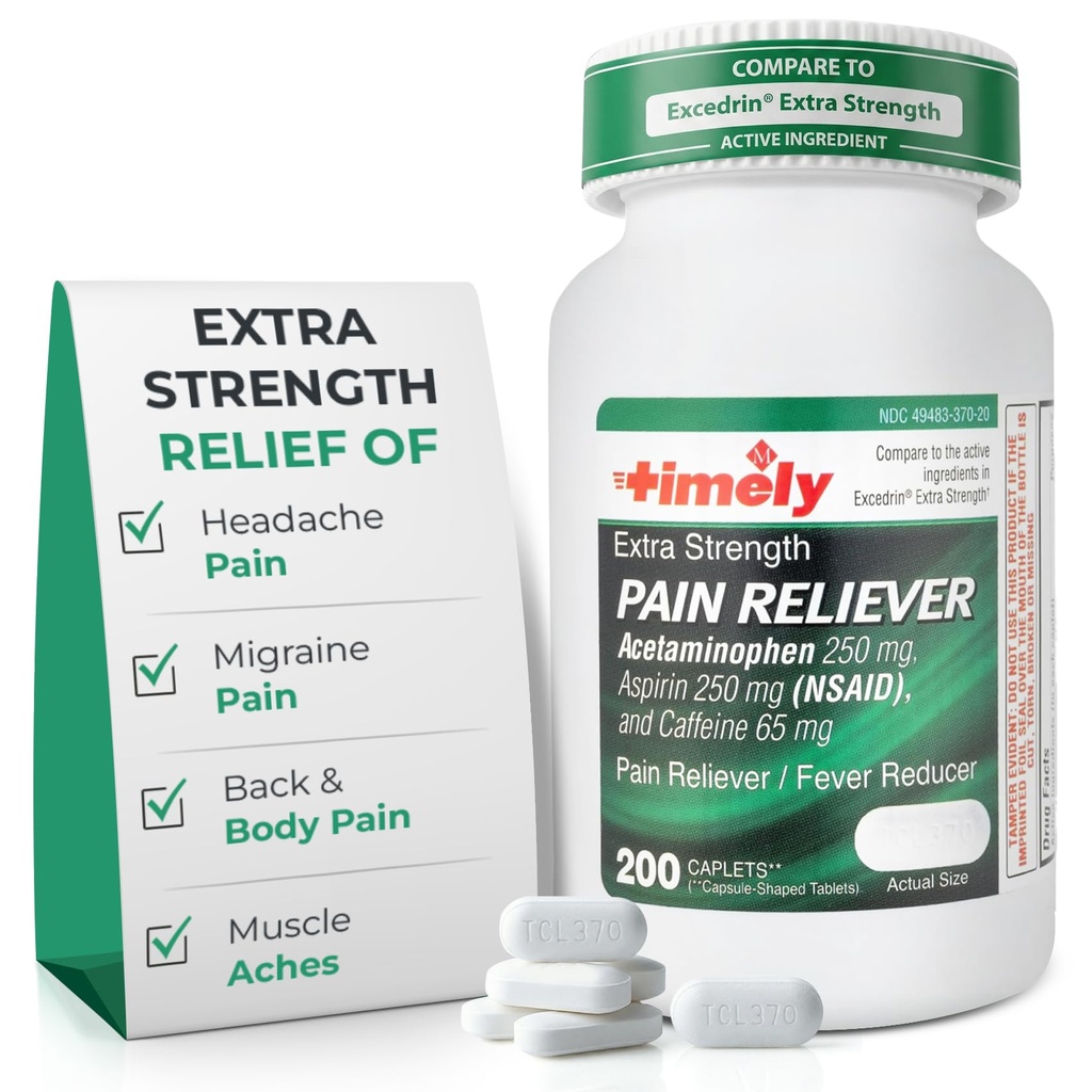 זמן-CAP LABS, INC. זמן קצר תוספת כוח הקלה כאבי ראש - Acetaminophen עם Aspirin & Caffeine (200 Caplets) - כאבי ראש, Migraine & Back & Body Pain & השרירים Aches - כוח נוסף נוצר בארה"ב