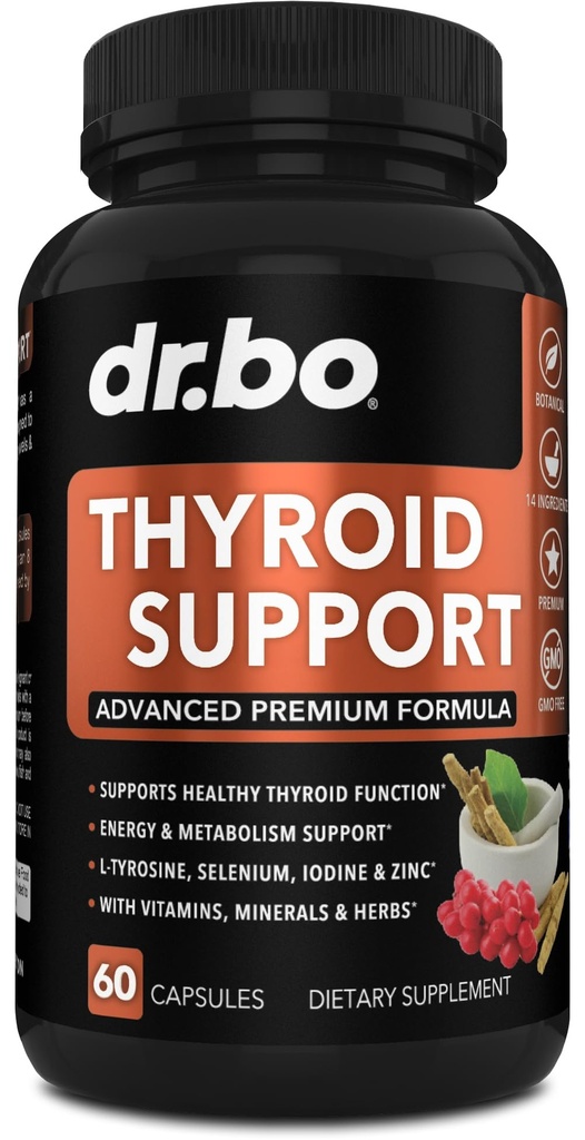 תמיכה Thyroid עבור נשים וגברים תוסף - Natural Metabolism, Mood & Energy Enhancer עם L-Tyrosine Selenium Iodine Zinc Bladderwrack Kelp & Ashwagandha Thyroid תוסף ויטמין 60 גלולות