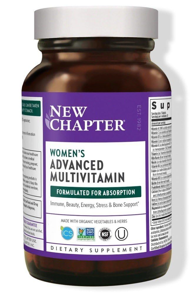 New Chapter Women's Multivitamin, Every Woman, Fermented with Probiotics + Iron + ויטמין D3 + B ויטמינים + אורגני non-GMO Ingredients - 48 ct