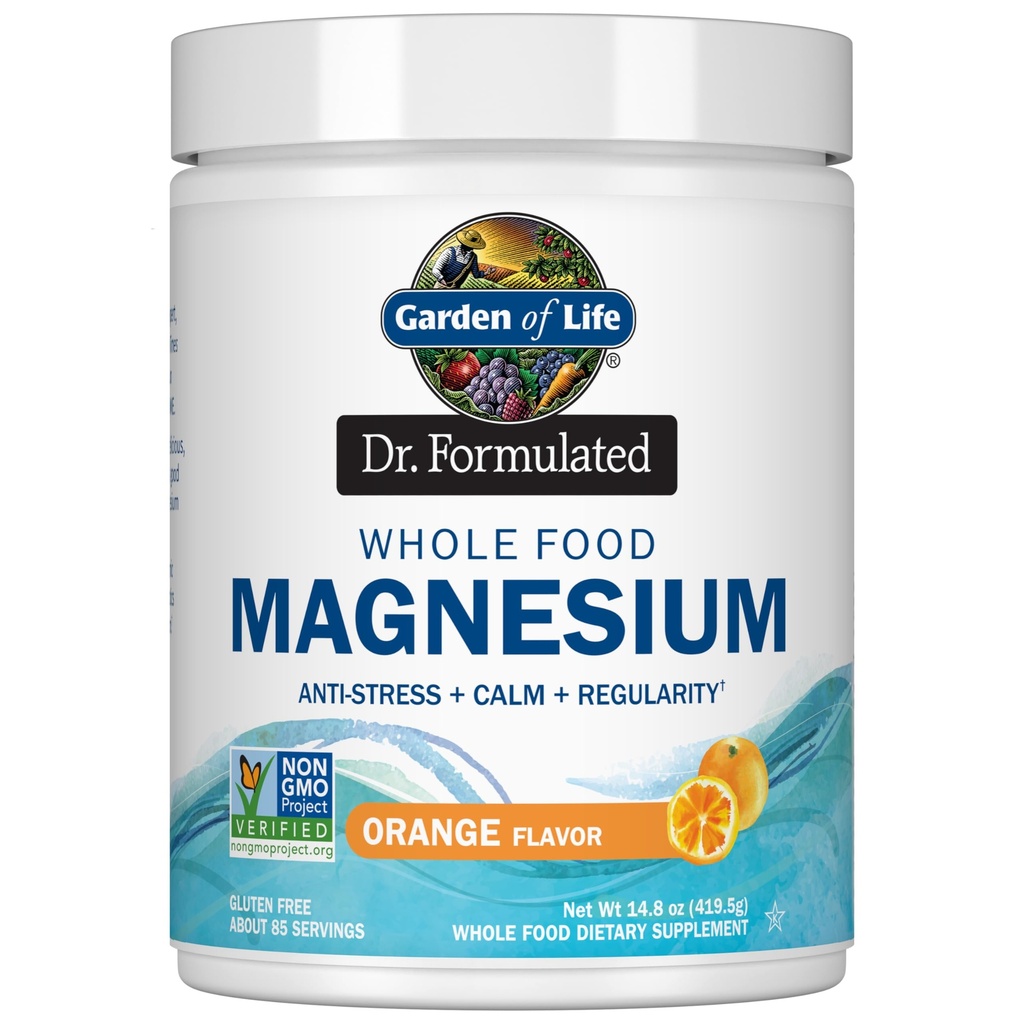גן החיים ד"ר פורמולה Whole Food Magnesium 419.5g אבקת - אורנג ', Chelated, non-GMO, טבעוני, כשר, Gluten & Sugar חינם עם Probiotics - Best for Anti-Stress, Calm & סדירות