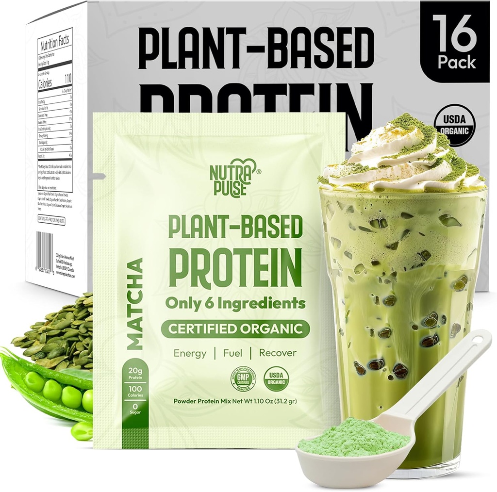 אבקת חלבון טבעוני התאמתה - 20g אורגני מבוסס חלבון - non-GMO, Gluten-Free, Soy-Free - Smoothie & Shake Ready - Easy to Digest - 16 לשרתים בודדים - נסה את כל 16!
