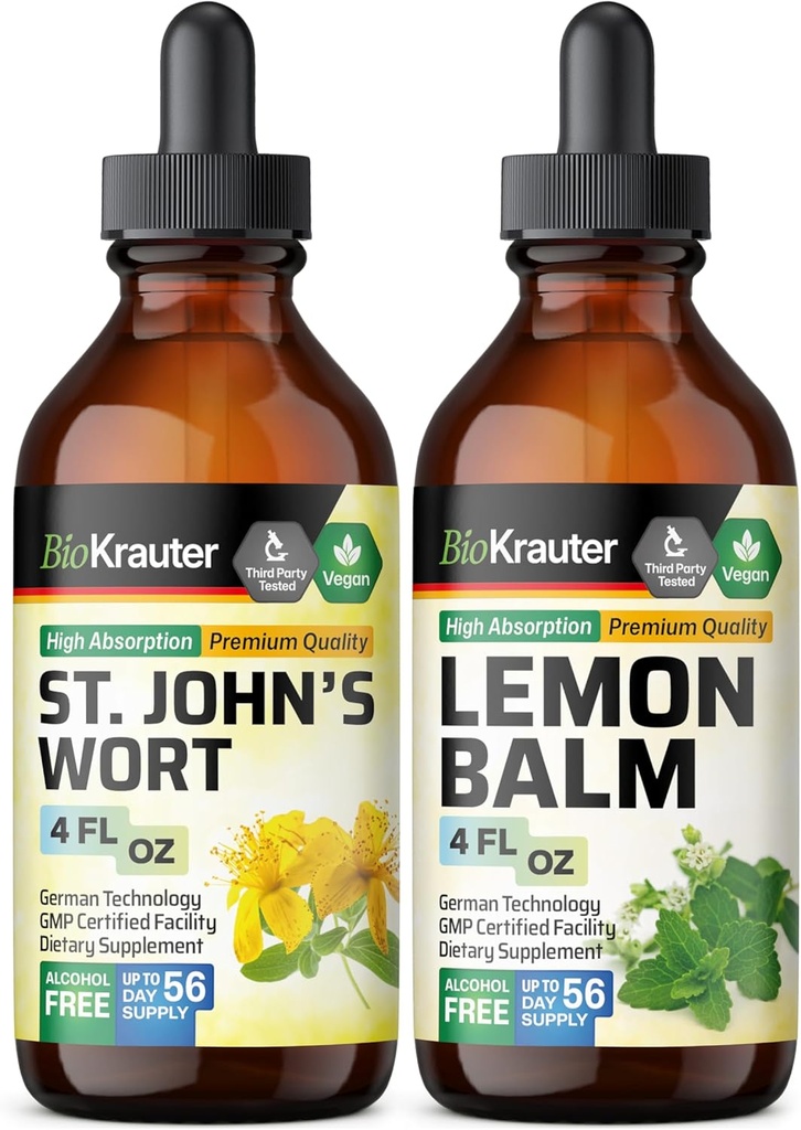 BIO KRAUTER St. John's Wort Tincture 4 Fl. Oz. & Lemon Balm Tincture 4 Fl. Oz.