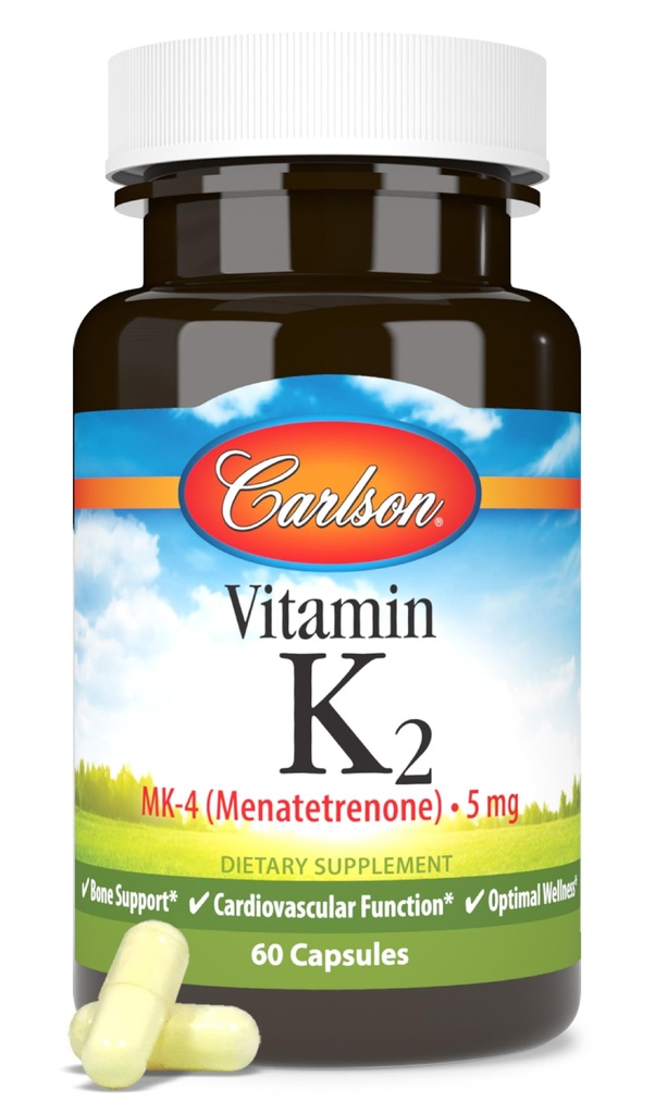 Carlson - Vitamin K2, MK-4 (Menatetrenone), Vitamin K Supplement, Bone & Heart Health, K2 Vitamin, Soy-free, 60 capsules