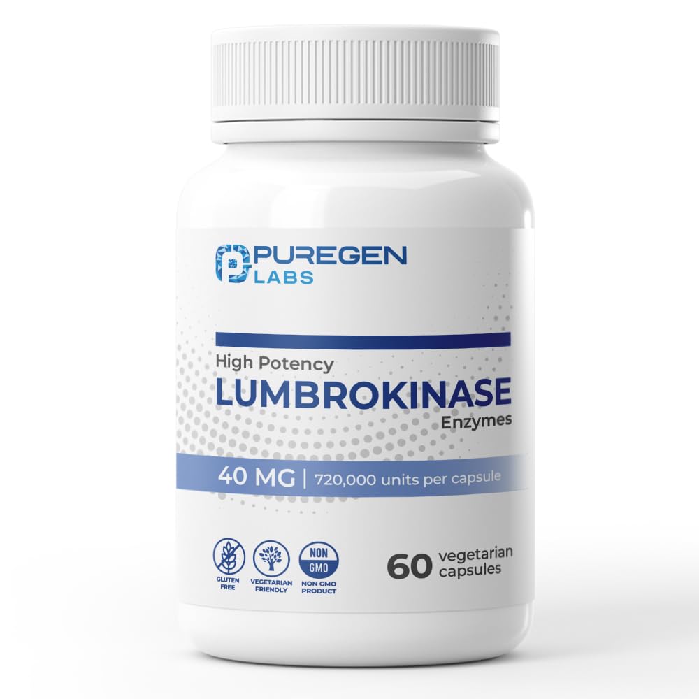 Puregen Labs Lumbrokinase 40 מ"ג עבור תוספי פולינזיה גבוהה | פעילות גבוהה Lumbrokinase Enzy | No Harmful Additives