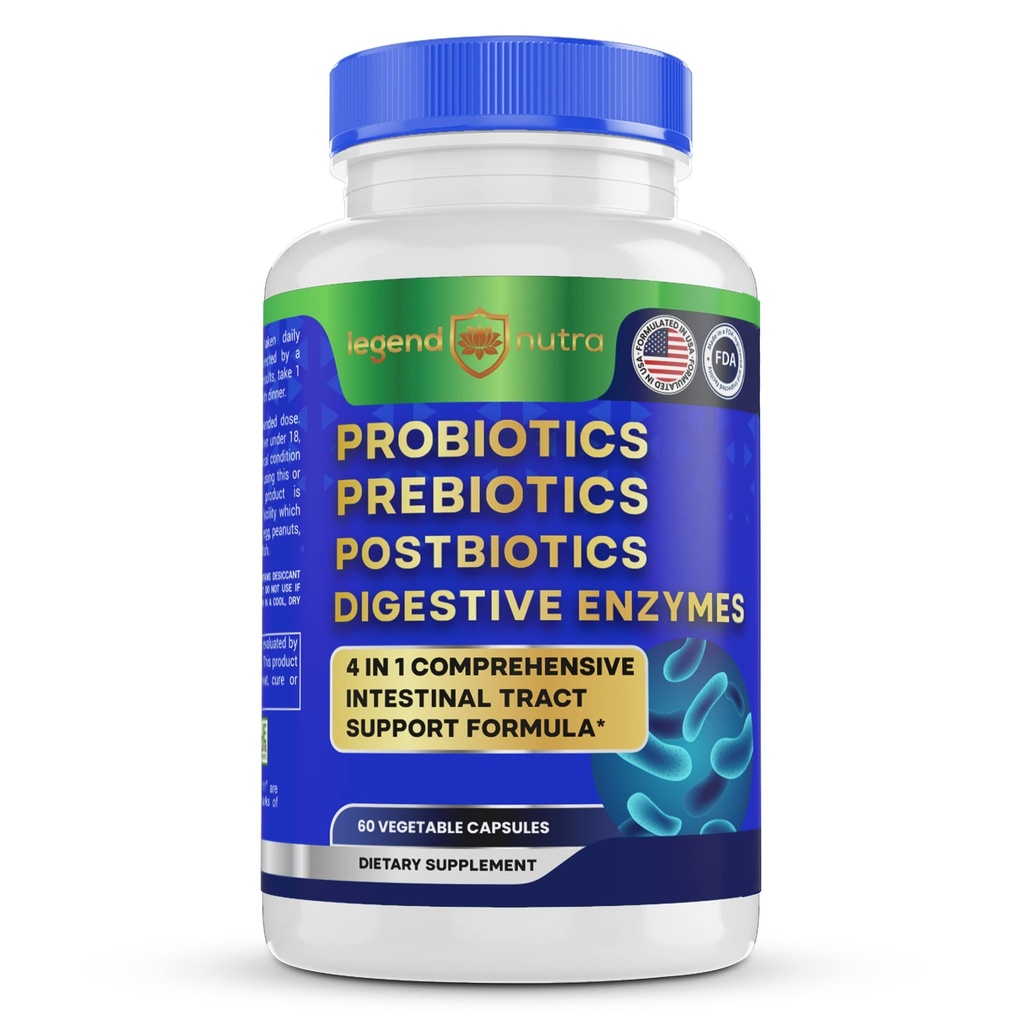 פרוביוטיקה Prebiotics Postbiotics Digestive Enzymes 4 ב 1 פורמולה 60 Count (Pack of 1)
