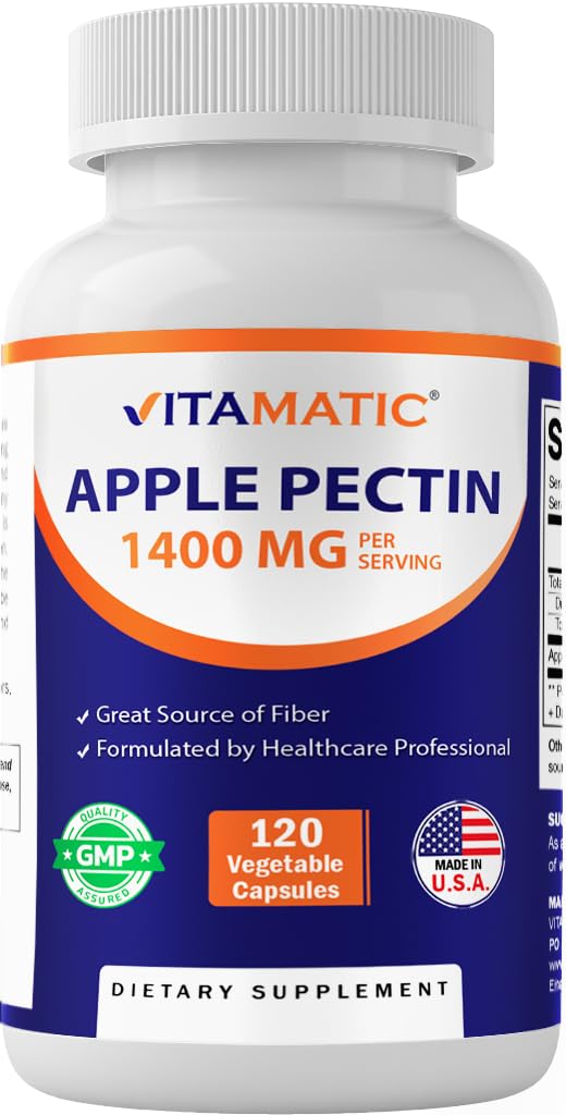 Vitamatic Apple Pectin 700 מ"ג - 120 קפסולות צמחוניות לבקבוק תזונה טבעית סיבים - תמיכה בבריאות העיכול ובשגרה *