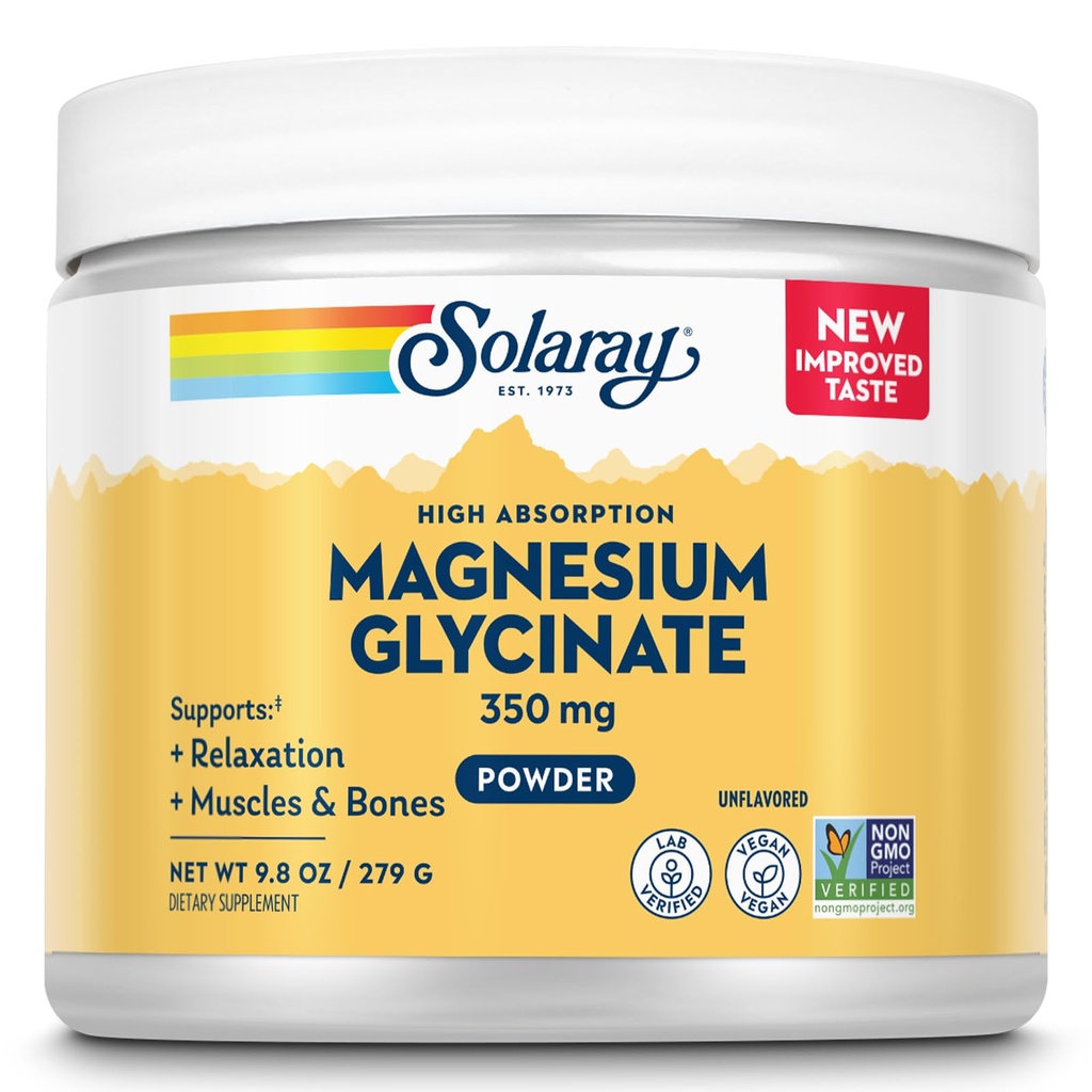 SOLAray Magnesium Glycinate אבקה 350 מ"ג - אבקת מגנזיום Unflavored Magnesium - תוספת מגנזיום עבור העצם, השרירים, והתמיכה מרגיעה - טבעוני, non-GMO, 60 ימים להבטיח - 50 משרתים, 6 OZ