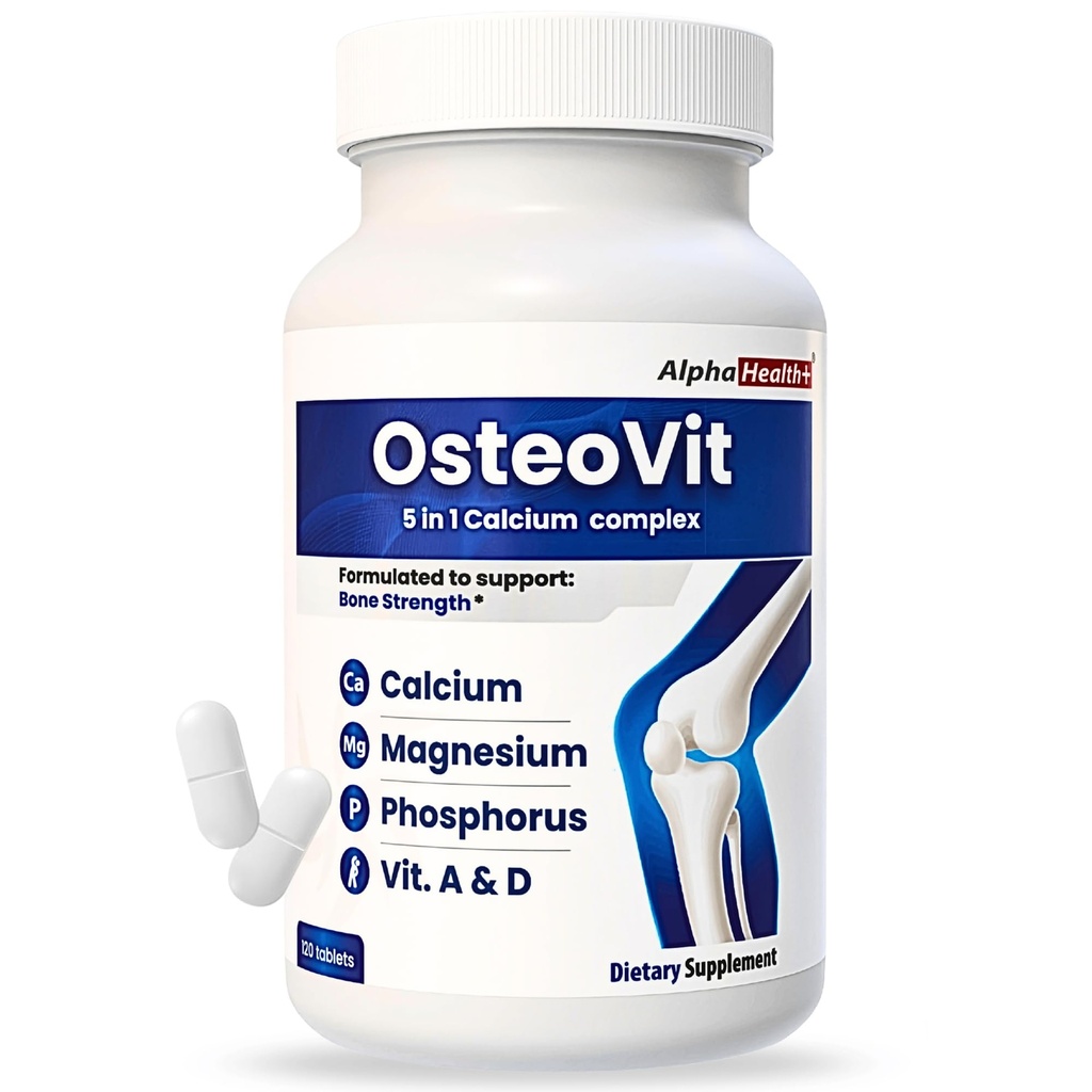 OsteoVit 5-in-1 Calcium 120 לשוניות Multivitamin: Calcium, Magnesium, Phosphorus, ויטמין D3 & A - כוח העצם וגמישות *, non-GMO Gluten חינם | תוספי מזון עבור נשים וגברים עם ויטמין D3 & A - ויטמין D
