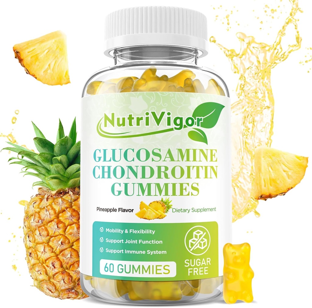 Glucosamine Chondroitin Gummies, תוספת תמיכה משותפת תוספת תמיכה עם MSM & Elderberry, Antioxidant Immune תמיכה למבוגרים, Pineapple Flavor, 60 Count Count