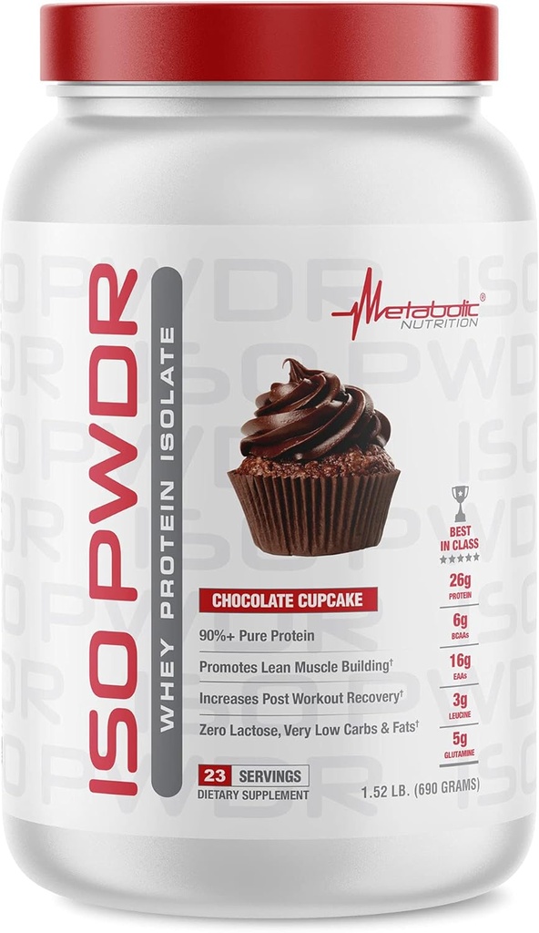 תזונה מטבולית Whey חלבון Isolate ISO PWDR שוקולד עוגות, 1.54lb, 23 משרתים, 26g חלבונים, Fast Digesting, Zero Carbs, Delicious Flavor, Very Low Carbs & Fat, Zerotose