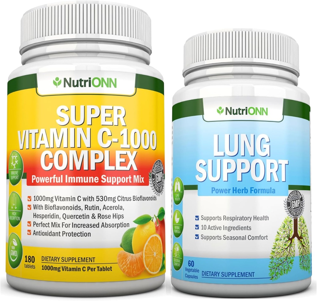 Super ויטמין C Complex Tablets & Lung תמיכה קפסולות Combo - Targeted Lung Health Support