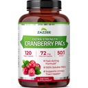 Zazzee Cranberry PACs, 72 מ"ג PACs לכל קפסולה, 2X כוח, 100% Soluble, 120 קפסולות טבעוניות, 50:1 לחלץ, 18200 מ"ג כוח, תמיכה מהירה, יעילה Urinary Tract תמיכה, Made בארה"ב