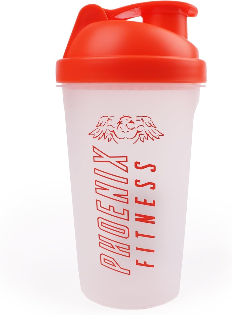 Phoenix Fitness Protein Shaker Bottle - 500 מ"ל Leakהוכחה בקבוק עם Screw Top Lid & Mesh Grid - Dishwasher Safe BPA חינם ספורט & התעמלות בקבוק - כתום