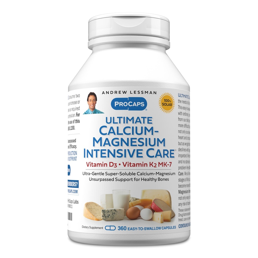 ANDREW LESSMAN Ultimate Calcium-Magnesium Intensive Care עם ויטמין D3 & K2 MK7-120 mcg - 360 קפסולות - עצמות ו-Sskeleton Health Essentials. קל ל-Swallow, Super Soluble. אין תוספת