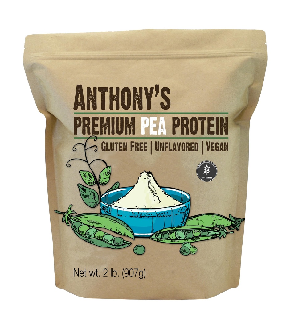 חלבון הפרימיום של אנתוני, 2 lb, Plant Based, Gluten Free, Unflavored, טבעוני, Keto Friendly, עשוי פיס