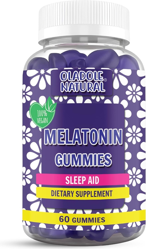 Oladole Natural Sleep Complex 86 מ"ג תוספת כוח מלטונין, L-theanine, Passiflora, 5-HTP, גאנה Seed Extracts | Sleep Supports Relaxation & Fall Asleep Faster - 60mies, Grape Flavor