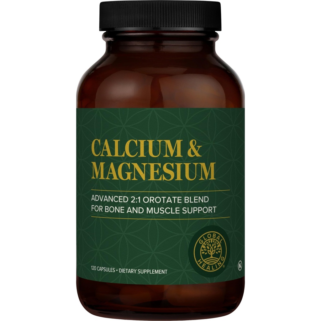 Global Healing Calcium ו-Magnesium Orotate - תוסף כוח העצם לנשים וגברים - מסייע לתמוך שיניים חזקות ובריאות קרדיווסקולרית לתפקוד שרירים רגיל - 120 קפסולות