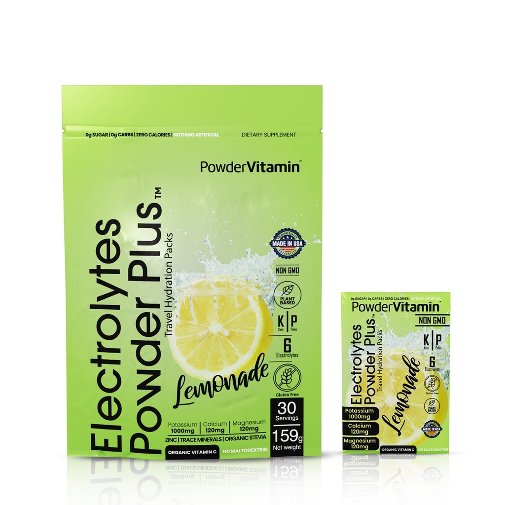 אבקהVitamin אלקטרוליט אבקת פלוס, Keto, Lemonade, Zero Sugar, 1000 מ"ג Potassium, 120 מ"ג Calcium, non-GMO, Zero Calories, 30 hydrotion Packets