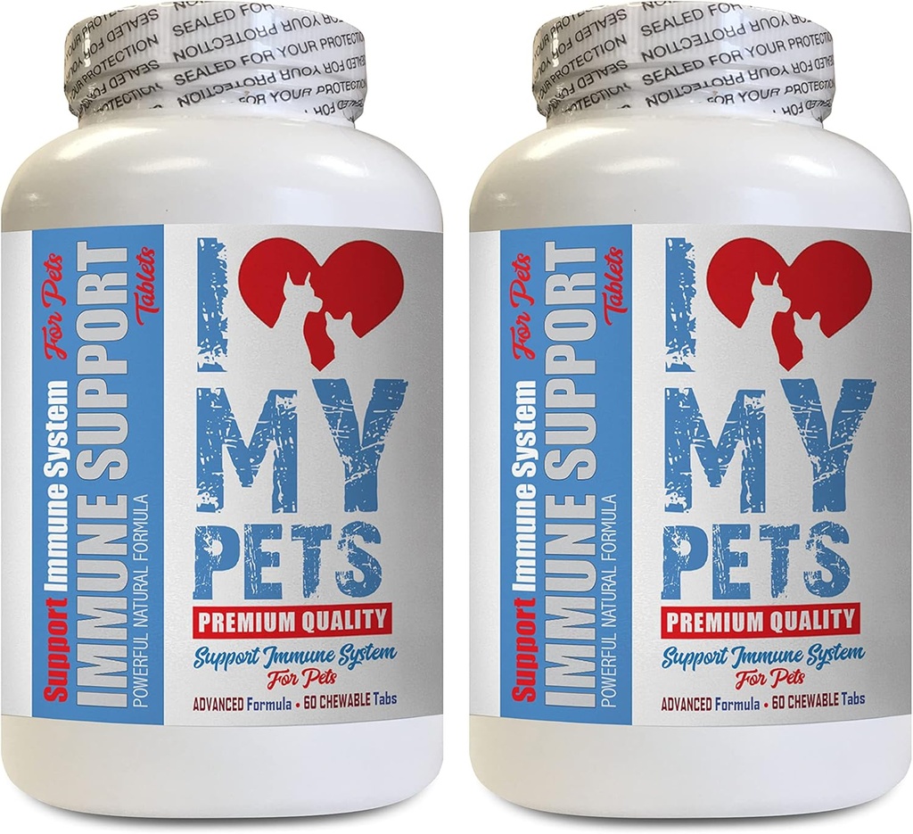 I Love My PETS LLC Dog Skin Supplements - PET Immune Support - כלבים וחתולים - Booster - בריא - Turmeric for Dogs with Allergies - 120 טיפולים (2 בקבוקים)
