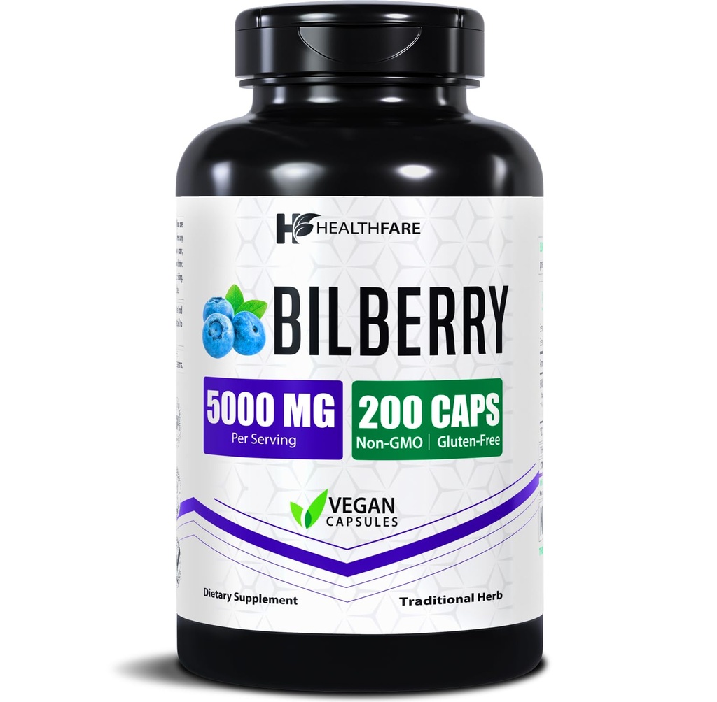 Healthfare Bilberry תוסף לעיניים | 5,000 מ"ג | תמיכה ב- Vision & Eye Health