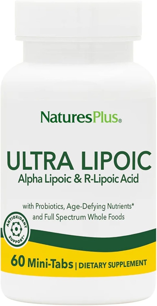 Natures Plus Ultra Lipoic - 60 Bi-Layered Mini-Tabs - תמיכה בהגנה רדיקלית חינם עם Probiotics, Foodsents & Whole Food Concentrates - Gluten Free - 30 משרתים