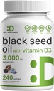 שמן זרעי שחור, 240 Softgels - Cold-Pressed Nigella Sativa, באופן טבעי Occurring Thymoquinone (TQ) - Non-GMO, No Gluten - Black Cumin Seed קפסולות נוזל עם ויטמין D3
