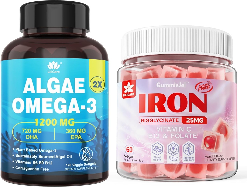 חניכיים ברזל טבעוניות ו- Plant- Based Algae אומגה 3 1200 מ"ג