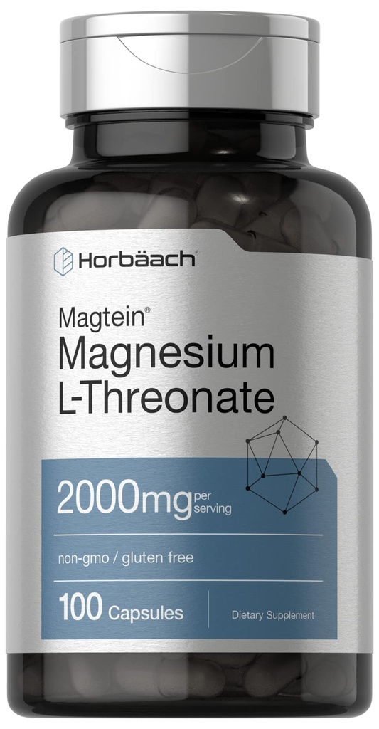 Horbäach Magtein Magnesium L-Threonate | 2000mg תוסף | 100 קפסולות | עבור גברים ונשים | Non-GMO ו- Gluten Free