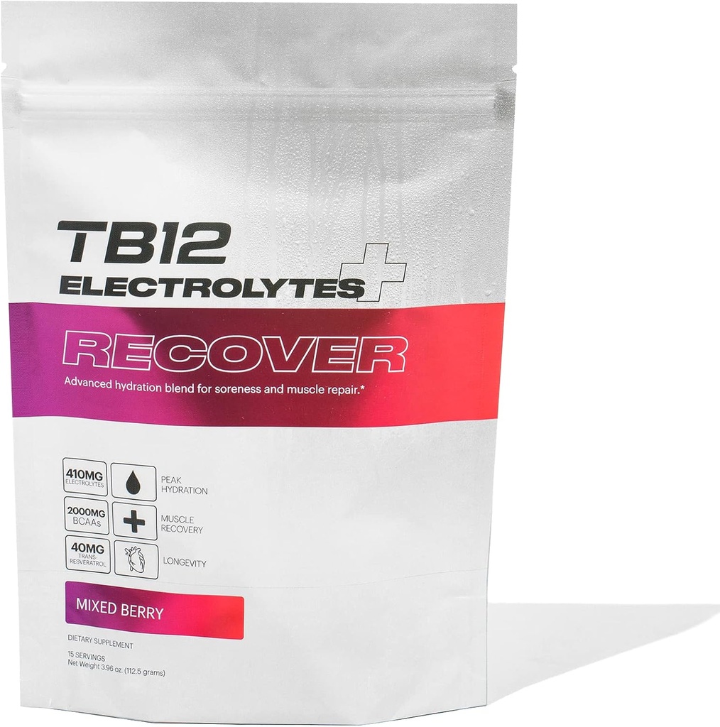 TB12 אלקטרוליטים פלוס Recover - אבקת פוסט-Workout Electrolytes עם Ingredients התאוששות פונקציונלית | Tart Cherry, L-Glutamine, BCAA | שריר התאוששות & Soreness הקלה