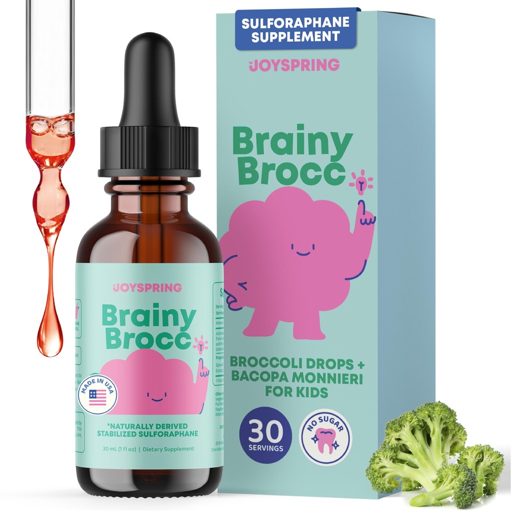 JoySpring Broccoli תוסף לילדים | Sulforaphane & Bacopa Monnieri Drops | תמיכה בתפקוד הקוגניטיבי