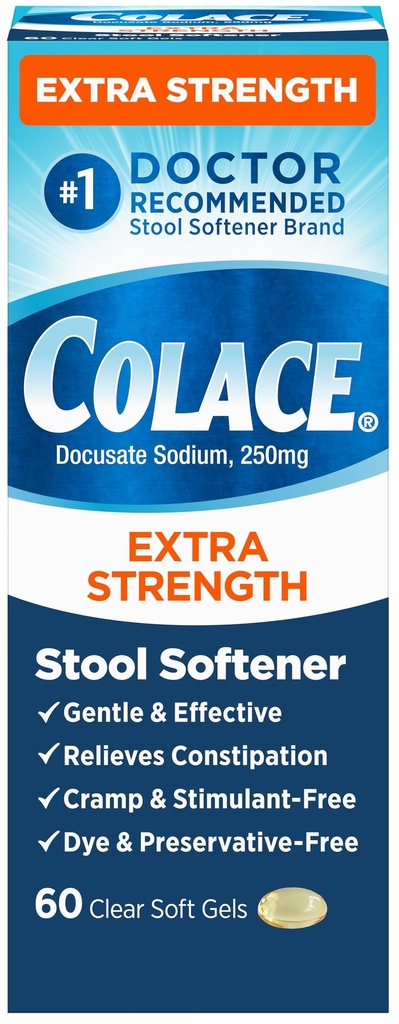 Colace תוספת כוח Stoolener עבור Gentle ביעילות הקלה, #1 דוקטור מומלץ Stoolener Brand, 250 מ"ג Docusate קפסולות, 60 Count (Pack of 1)