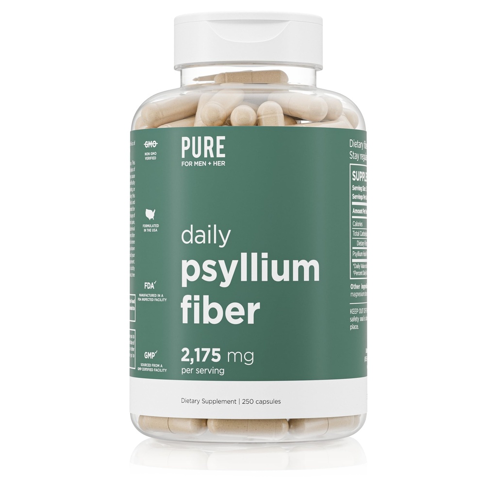 טהור עבור Men Daily Psyllium Husk סיבים תוספת טהורה עבור שלה | פעילות גופנית ותמיכה בריאות Gut | Soluble סיבים אבקת, 2,175mg Per המשרתת 250 קפסולות