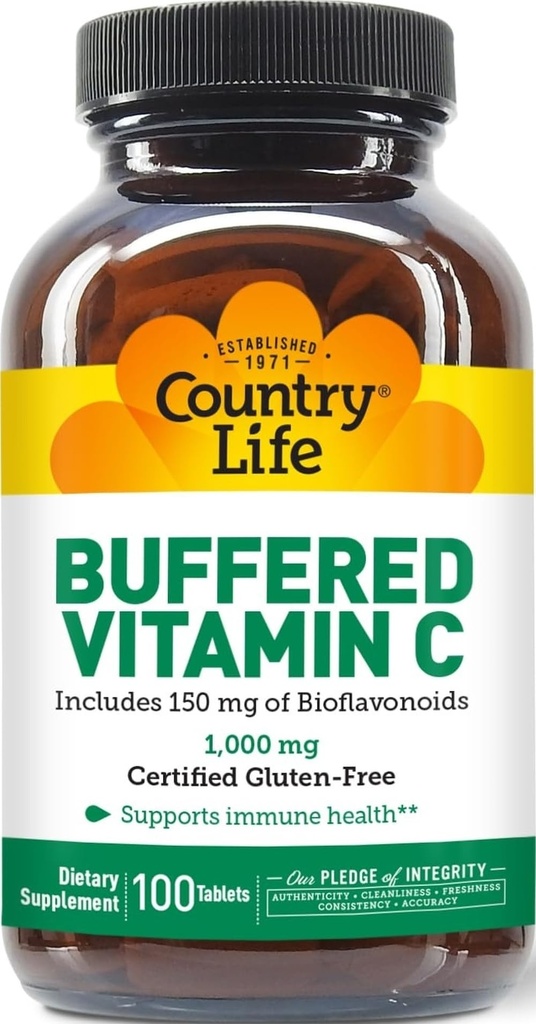 המדינה חיים Buffered ויטמין C 1000 מ"ג עם bioflavonoids, Calcium, Magnesium, Potassium - Immune תמיכה, קפסולות טבעוניות, Gluten-Free, Gentle על Stomach - 100 טבליות