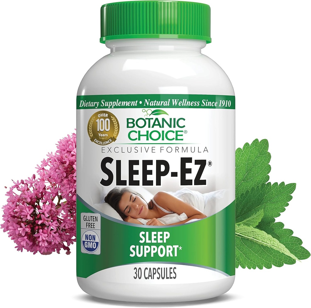 הבחירה הבוטנית Sleep-Ez-Powerful Band of Valan Extract, Melatonin, Hops, Kava Kava ו-Liמון Balm כדי לעזור פוסטר לישון ללא גרגרנות (30 קפסולות)