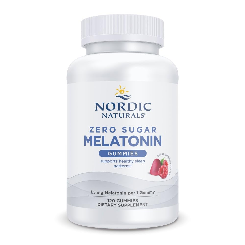 Nordic Naturals Zero Sugar Melatonin Gummies, Raspberry - 120 מסטיקנים - 1.5 מ"ג מלטונין - טעם גדול - שינה מנוחה, תמיכה אנטי-חמצן - Non-GMO, טבעוני - 120 משרתים