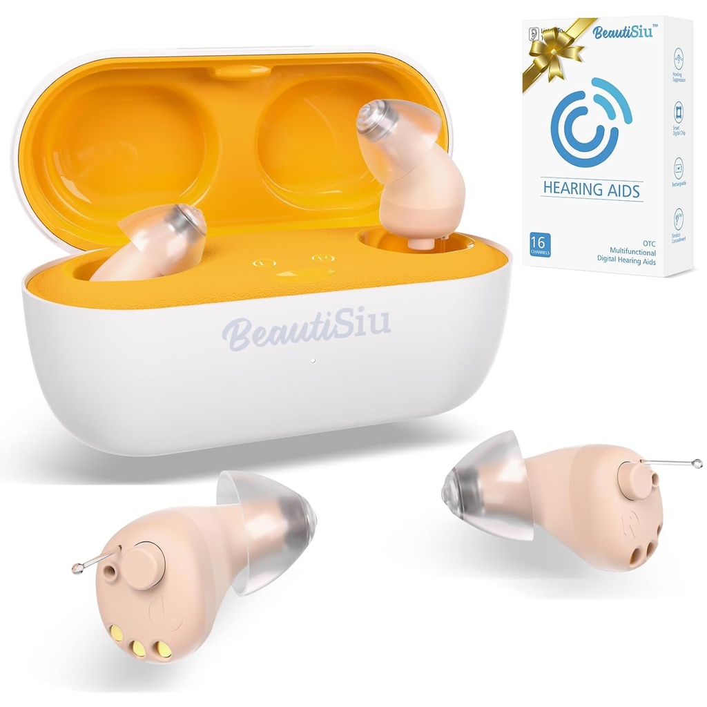 שמיעה בתשלום - Premium Rechargeable Hearing-Aid for Elder/Senior Hearing Loss with Superior Noise Cancel, הודעות שמיעה בלתי נראות עם Charging Case, Long lasting Up to 150hrs