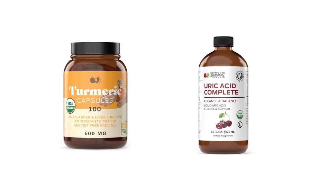 מוצרים טבעיים שלמים Turmeric 100 כמוסות & Uric Acid מלא 16oz Bundle