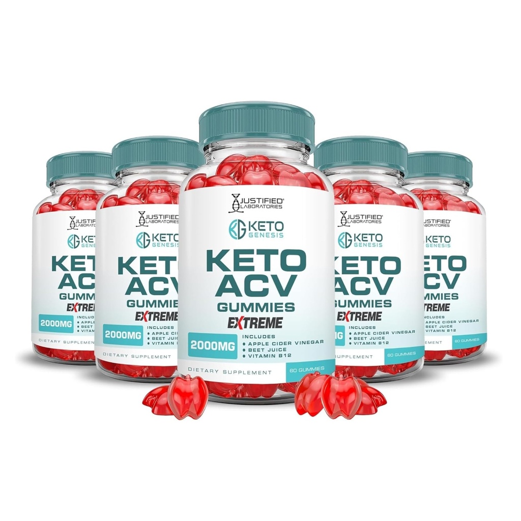 Justified Laboratories (5 Pack Keto Genesis Keto ACV Gummies 2000MG Keto Genesis Keto Genesis Keto Gummies Advanced Formula Apple Cider Vinegar with Pomegranate Beet Juice אבקת B12 טבעוני non GMO 300mys