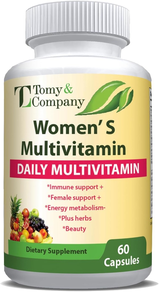 Tomy & Company Gluten-Free Vegetarian Women's Multivitamin עם Zinc, B6, B12, Biotin ועוד - שיער, עור וציפורים, בריאות העצם, תמיכה בשומן, תוספי ויטמינים יומית לנשים