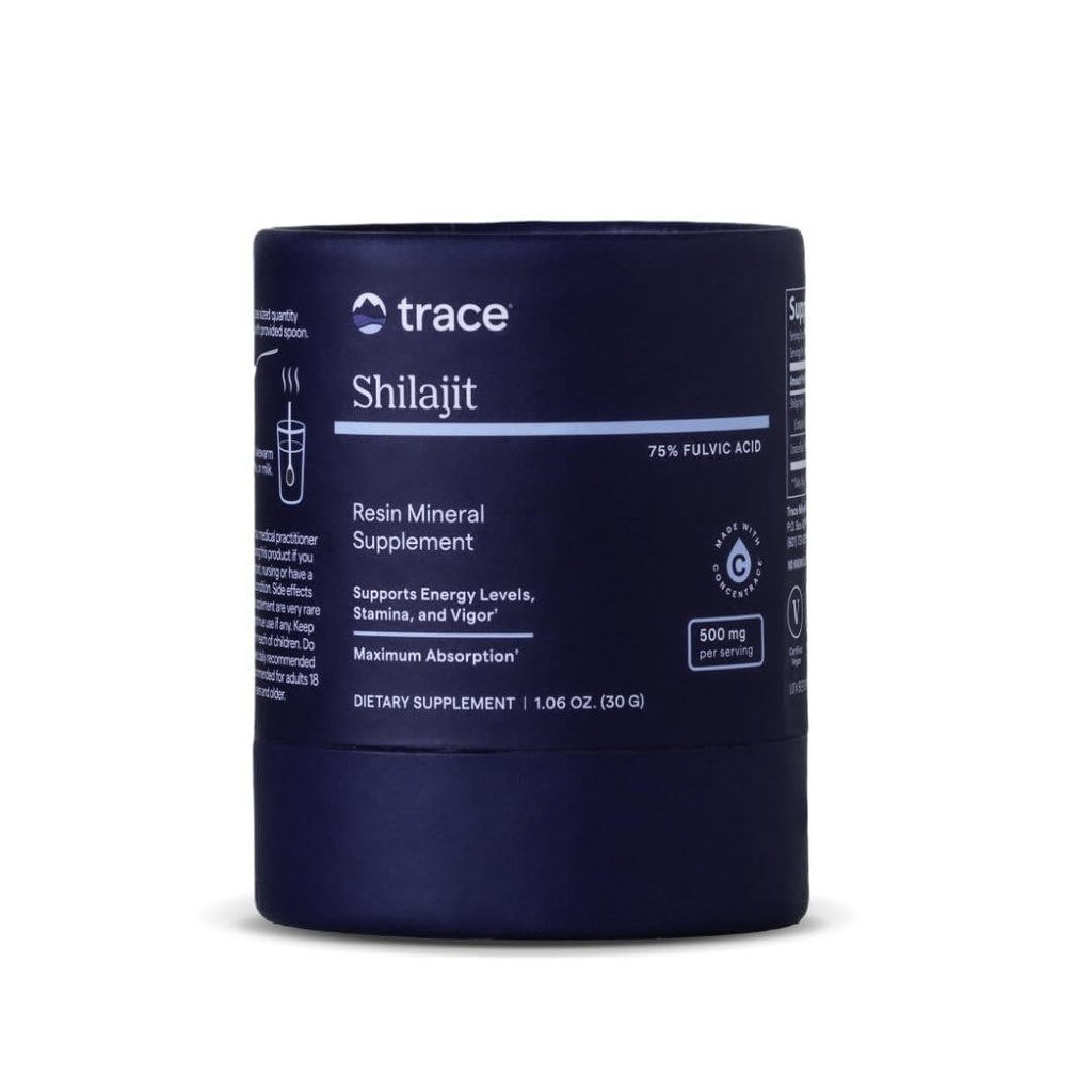 Trace מינרלים Shilajit Resin 500 מ"ג - תוספת תזונתית לבריאות המוח & העיכול - מינרלים תוספת סיוע בריאות החיסון ואנרגיה יומית - פורמולה עם Fulvic Acid - 30g (בערך 60 משרתים)