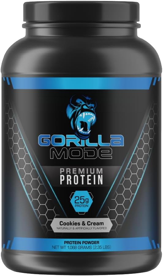 גורילה Mind Premium Whey חלבון - עוגיות ושמנת, 25 גרמים של חלבון Whey חלבונים Isolate & Concentrate, Recover and Buildשרירים (30 משרתים)