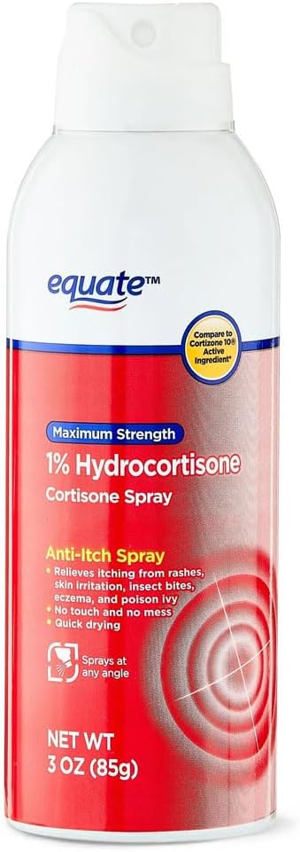 כוח מקסימלי 1% hydrocortisone, עם Aloe, רצף Spray, על ידי Equate, בהשוואה Cortisone-10 Quick Shot