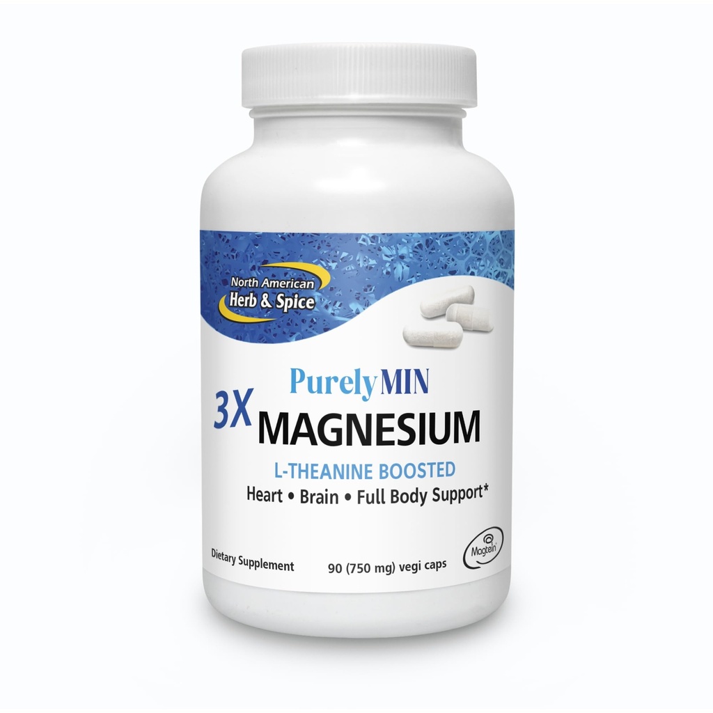 North RICAN HERB & SPICE PurelyMin - 90 Vegi Caps - Highly Absorbable Magnesium Complex + L-theanine - 30 משרתים