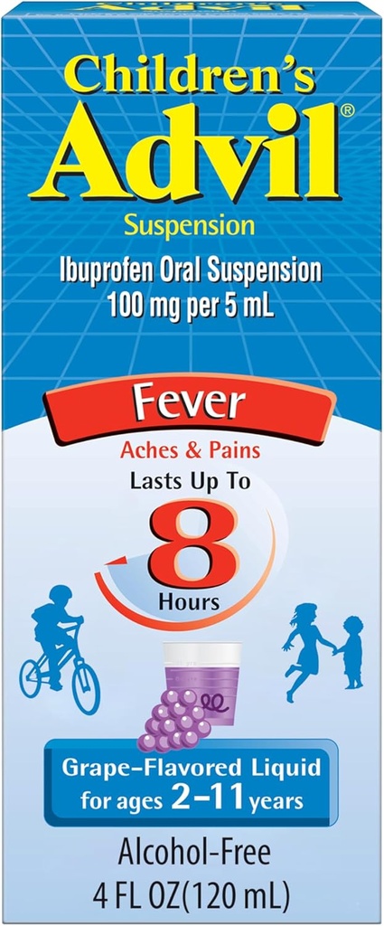 Advil Pain Reliever and Fever , Children's Ibuprofen נוזל טיפול תרופתי, Grape - 4 Fl Oz