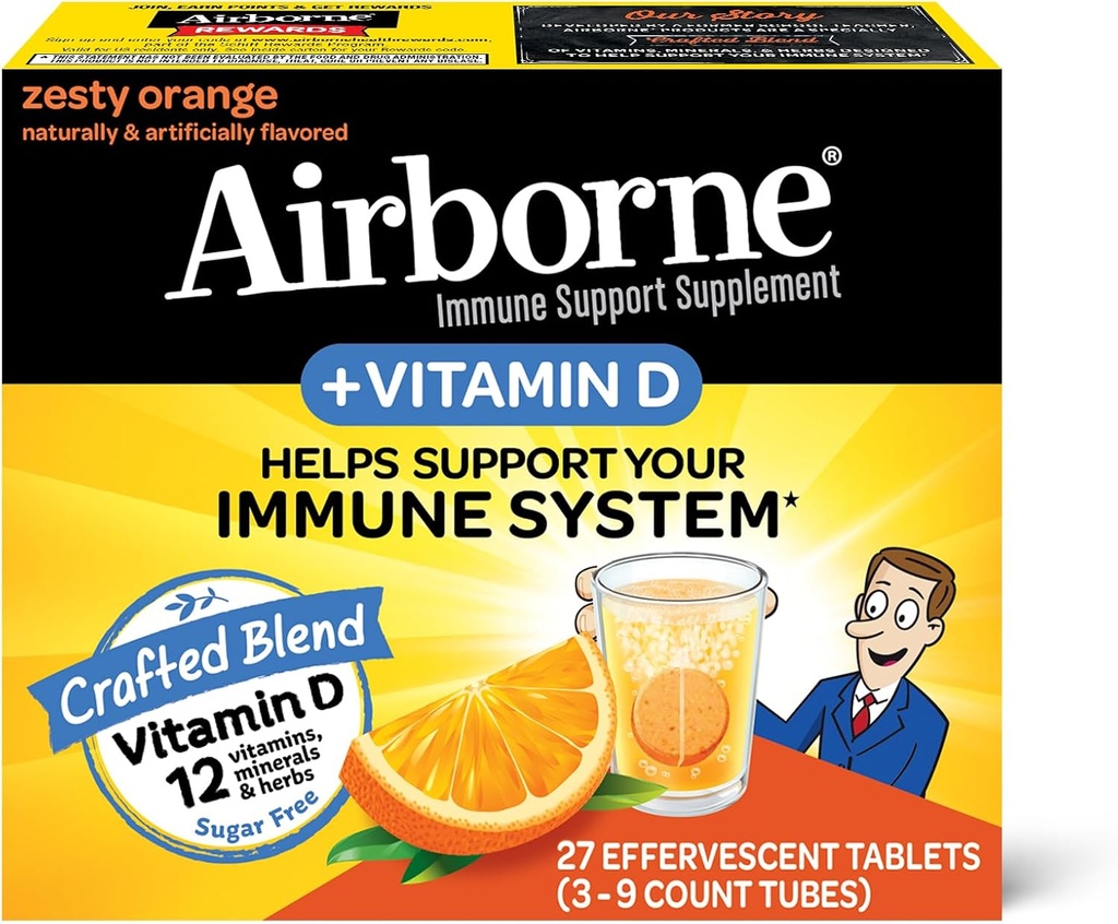 ויטמין 750 מ"ג עם Zinc Effervescent Tablets, Immune Support Supplement with Powerful Antioxidants ויטמין A C D3 & E - 27 טבליות משקה Fizzy, Zesty Orange Flavor