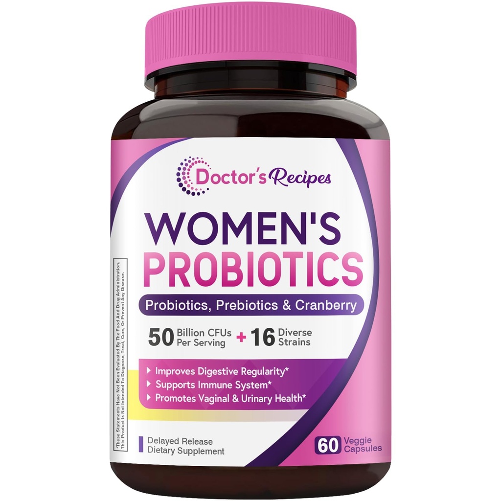 המתכון של דוקטור נשים Probiotic, 60 Caps 50 מיליארד CFU 16 סטרינס, עם קריין אורגני, Immive Immune Vaginal & Urinary Health, Shelf Stable, נדחה, No Soyten Gluten חלב חלב חלב