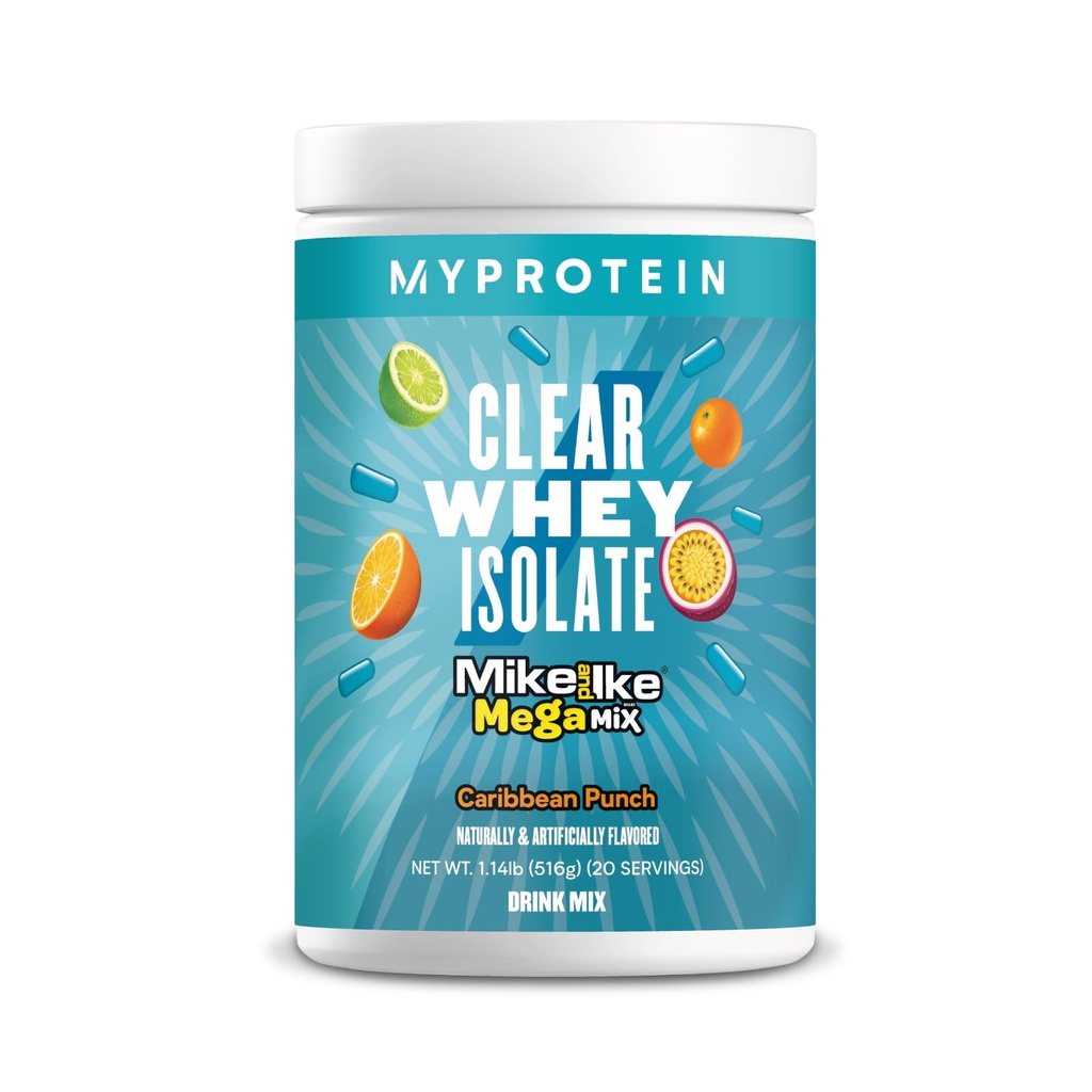 Myחלבון Clear Whey Isolate אבקת חלבון, 1.1 Lb (20 משרתות) פירותי מייק ו IKE Caribbean Punch Drink, 20g חלבון לשרת, משקאות יומיים עבור ביצועים גבוהים