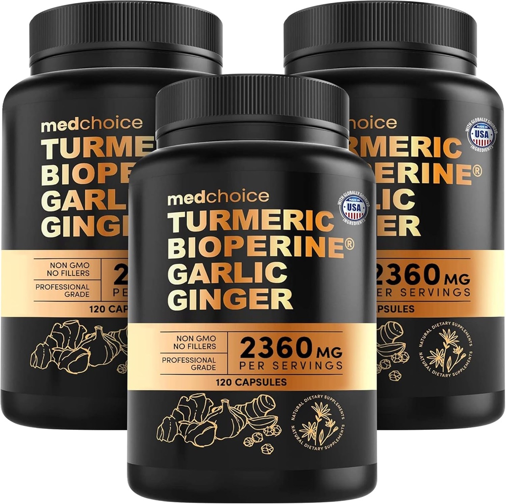 4in-1 Turmeric ו Garlic תוספת עם bioPerine - 2360 מ"ג Turmeric ג'ינג 'ר Root כמוסות שורש עם Garlic - High Potency Herbal בלנדר (120 ct, Pack of 3)